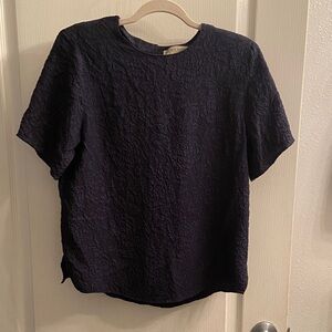Valerie Stevens Midnight Blue Embossed Short Sleeve Top